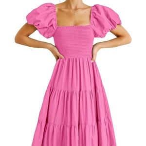 *NWOT NEVER WORN* hot pink midi dress with ruffle sleeves